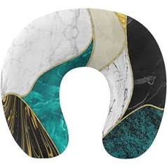 Travel Pillow Compatible with Abstract Watercolor Painting Gold Blue Turquoise Black White Grey Marble for Car Plane Memory Foam Neck Pillow with Removable Breathable Zipper Cover