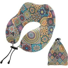 MCHIVER Boho Mandala Memory Foam Neck Pillow Travel Pillow with Storage Bag Adjustable Soft Head and Neck Support Pillow for Airplane Camping Travel Essentials