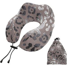 MCHIVER Leopard Print Neck Pillow for Sleeping, Memory Foam Travel Pillow with Storage Bag, Adjustable, Soft Head and Neck Support Pillow for Travel, Flight, Car, Home, Office