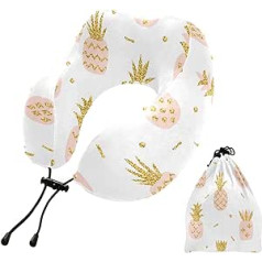 MCHIVER Rosa Ananas Gold Nackenkissen zum Schlafen Memory Foam Reisekissen mit Aufbewahrungstasche Adjustale Soft Head Neck Support Kissen für Flugzeug Camping Reisen Essentials