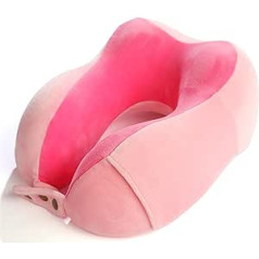 Travel Pillow Memory Foam Neck Pillow Neck Support Soft Pillow Suitable for Aeroplane, Car, Train, Bus and Family Use, Pink