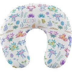 Axolotl Travel Pillow Nešiojama U formos pagalvės automobilio galvos atrama moterims Vyrams Akvarelė