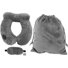 Travel Neck Pillow, Automatically Inflatable, with Pack Sack Eye Mask and Earplugs, Inflatable Neck Support Sleeping Pillow for Outdoor Travel (Grey)