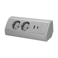 Mēbeļu ligzda 2x2P+Z (Schuko), 2xUSB (tips A+C; 2.4A), pelēks-sudrabs