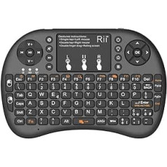 Rii, Mini i8+ bezvadu mini tastatūra ar peles skārienpaliktni un fona apgaismojumu viedtelevizoram, mini datoram, HTPC, konsolei, datoram (itāļu izkārtojums) i8+ bezvadu (NERO)