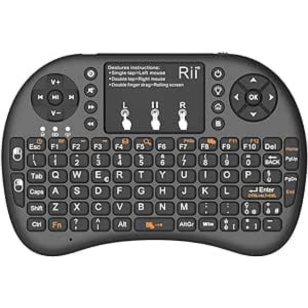 Rii, Mini i8+ bezvadu mini tastatūra ar peles skārienpaliktni un fona apgaismojumu viedtelevizoram, mini datoram, HTPC, konsolei, datoram (itāļu izkārtojums) i8+ bezvadu (NERO)