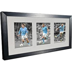 Kitbags & Lockers Manchester City 2022/23 Signed Photo Frame Erling Haaland - Kevin De Bruyne - Jack Grealish - Autographed Football Poster Gift 555mm x 300mm 16mm Black