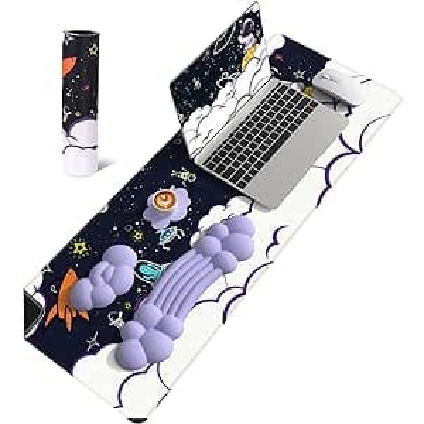 MANBASNAKE Cloud Mouse Pad Wrist Support Keyboard Wrist Rest Set with Ergonomic Memory Foam, Non-Slip Base, Cloud Coasters for Home, Office, Laptop, Desktop Computer, Easy Typing Pain Relief - Purple