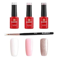 Bluesky French Ombre Manicure Kit Gel Nail Polish Set with Brush White Pink Glitter 3 x 5 ml