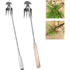 2023 New Weeder Tool, Premium Manganese Steel, Dual Purpose Weeder Hand Weeder Tool for Gardening with Long Handle (Iron Handle + Wooden Handle)