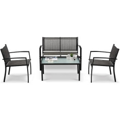 IntimaTe WM Heart Garden Furniture Set of 4 Garden and Balcony Garden Set with Three Chairs and a Glass Table (Black), 107 x 78 x 77.5 cm