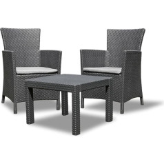 Allibert Rosario 219992 Balcony Furniture Set (2 Chairs and 1 Table), Rattan-Effect Plastic Graphite