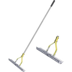 BARAYSTUS Straw Rake, Lawn Rake with 148 cm Adjustable Long Handle Robust Garden Leaf Grabber Made of Carbon Steel, Multi-Purpose Lawn Comb for Weeding, Fertilising Lawn Thatching Rake Cleaning Dead