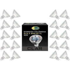 CLAR - Halogēna 12 V 50 W, Halogēna atstarotājs 50 W, Halogēna 12 V 50 W, 50 mm, Halogēna prožektora spuldze, 12 V halogēna, Halogēna spuldzes 50 W, Halogēna spuldze, Halogēna spuldze, Atstarotāja spuldze (20 gab.)