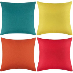 ANECO Pack of 4 Outdoor Waterproof Throw Cushion Covers, Dekoratīvie dārza spilvenu pārvalki, kvadrātveida spilvenu pārvalki terasei, dīvānam, teltij, teltij, balkonam un dīvānam, 50,8 x 50,8 cm, dzeltens, sarkans, oranžs, zilganzaļš