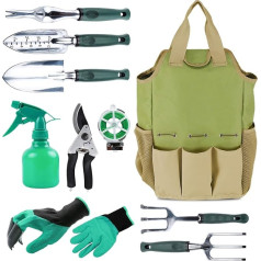 INNO STAGE Gartenwerkzeug Set,10 Stück Garten Werkzeug mit Gartengeräte Organizer Handtasche, Stabil Gartengeräte Set, Ideale Gartengeschenke für Frauen für Gartenliebhaber geeignet