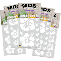 Hibiscus Butterfly Set of 40 Car Stickers Flowers Stickers White