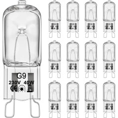 VIIVUU G9 halogēna spuldze 230 V 40 W, halogēna G9 spuldze 2800 K silti balta, 500 lm, aptumšojama, caurspīdīga kapsulas spuldze, halogēna spuldze mikroviļņu krāsnij, sienas lampas, stāvlampas, 12 gab. komplektā