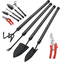 FLY HAWK Garden Tools Set, 5 in 1 Premium Garden Tool Set with Garden Shears, Plant Trowel, Weed Cutter, Rake Weed Fork, Pointed Shovel - Ideal Garden Tool Set Gifts for Parents and Children