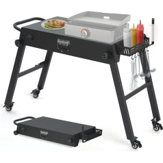 Tragbarer Grilltisch für den Außenbereich, passend für 43,2 cm und 55,9 cm Blackstone Grillständer passend für Woodfire Ninja Grillständer mit Rädern, Gewürzregal, Taschentuchhalter, zusammenklappbare