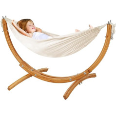 FUNLIO Wooden Hammock Frame for Children from 3-5 Years (Height < 120 cm), Premium Solid Wood Hammock with Frame, Wider & Longer Children's Hammock with Sturdy Structure, 100 kg Capacity