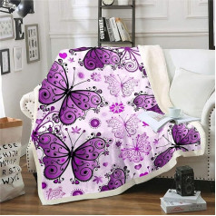 Meiteņu tauriņu sega Purple Butterflies Print Fleece Blanket Luxury Woman Blanket 150 x 200 cm Boho Psychedelic Cuddly Blanket for Couch Bed Sofa Plush Blankets