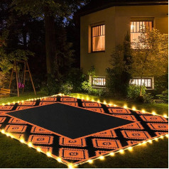 TooLion Outdoor-Teppich, 2,4 x 3 m, wasserdicht, Kunststoff, Strohteppich mit LED-Lichtstreifen, tragbar, für den Außenbereich, Terrasse, für drinnen und draußen, für Wohnmobil, Camping, Picknick,