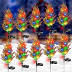 Pack of 10 Christmas Solar Light Pine Xmas Solar Garden Rod Lights Decorations Outdoor Yard Multi-Colour Flickering Lights for Patio Lawn Pathway Decorations, 31,1 collas