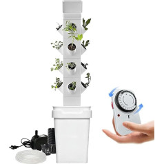 ABBNIA Hydrokultur-Anbausystem, 24 Pods, vertikaler Hydrokultur-Turm, intelligentes Gartenpflanzgefäß-Keimungsset, Aeroponik-Anzuchtset mit Hydratationspumpe, Adapter, Netztöpfen, Timer/1 Stück ()