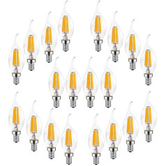 Ruihua E14 6 W dimmable LED spuldzes (ekvivalents 60 W halogēna spuldzei) 600 LM Warm White 2700 K Retro Candle Bulb C35 Small Energy Saving Edison Spiral Light Bulb, Pack of 20