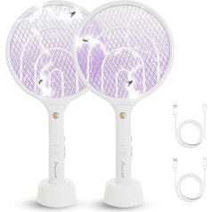 Aspectek 2 Pack Electric Fly Swatter 3000V 2 in 1 Mosquito Killer Rechargeable Insect Killer Bat for Indoor Outdoor USB uzlādes kabelis