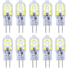 ITALASA Pack of 10 G4 LED spuldzes 2 W G4 LED spuldzes 12 SMD 2835 gaismas diodes Cool White 6000 K LED spuldzes Bez mirgošanas 200 LM Aizstāt 20 W halogēna AC/DC 12 V nav dimmable mazas spuldzes