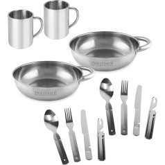 normani Camping Stainless Steel Crockery Set 2 x Cutlery Set + 2 x Plates + 2 x Cups