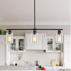 MRHYSWD 3-Bulb Pendant Light Glass Chandelier Black Pendant Light Dining Table Kitchen Living Room Hallway Bedroom Glass Ceiling Lamp Hanging Pendant Light Black Pendant Light Height Adjustable