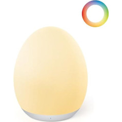 JolyWell Night Light for Kids with 8 Colour Changing Modes and Dimming Function, Rechargeable Baby Egg Night Light with 1 Hour Timer and Touch Control, Up to 100 Hours, White