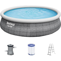 Bestway Fast Set Pool 457 x 107 cm Complete Set with Filter Pump Round Grey Rattan Effect
