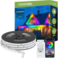 NOVOSTELLA LED lentes ārtelpā 16 m, RGB LED lampas sinhronizācija ar mūziku, LED lentes ārtelpā, ūdensizturīgas gaismas lampas ar lietotni āra, balkona, dārza, eglītes, Ziemassvētku, kāzu, ballīšu, kāzu, ballīšu apgaismojumam.