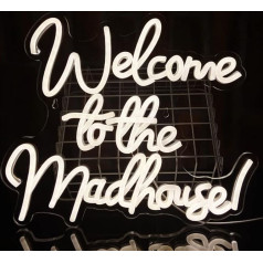 PILOYINDE Welcome to the Madhouse LED Signs Gaismas reklāma USB akrila neona zīme Dekorēšana viesību telpām Dekorēšana viesģimenēm Unikāla dekorēšana LED burtu neona zīmes