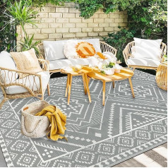 VSIWB Āra paklājs 1,5 m x 2,4 m Reversible Waterproof Patio paklājs Ģeometriskais āra paklājs Plastmasas salmu paklājs ar maisiņu Āra paklājs RV kempingam Kempings