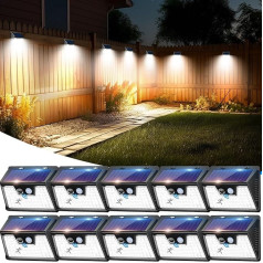 nipify Pack of 10 Solar Lights for Outdoor Use with Motion Sensor, 140 LEDs, 3 Modes, 180° Solar Lights for Outdoors, IP65 Waterproof Solar Outdoor Light for with Motion Sensor, Outdoor Wall Light,