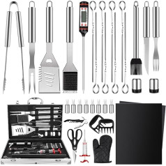 31 Piece BBQ Accessories Set with Storage Apron, Stainless Steel BBQ Utensils Set, BBQ Accessories, Gift for Men and Women, Perfect for Camping, Backyard, BBQ