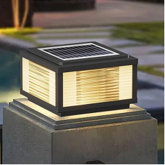 YVAMNAD Solar-Pfostenleuchten Den Außenbereich, Außengehäuse, Säulen-Säulenlampen, Solarbetriebene LED-moderne Schwarze Tischlampen Quadratischen Stange Wasserdichte Aluminium-Zaundeck-Kappenleuchten