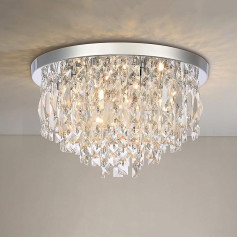 A1A9 Modern Crystal Chandelier Ceiling Lights, Clear K9 Crystal Chrome Flush-Mounted Lights, Elegant Round LED Pendant Light for Living Room, Dining Room, Bedroom, Lounge (Diameter 40 cm)