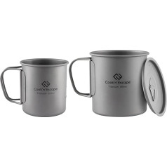 COOK'N'ESCAPE Titanium Camping Mug 300ml + 450ml with Lid 2 Pack Camping Coffee Cup Lightweight Titanium Mug with Foldable Handle for Outdoor Camping Hiking Picnic Cooking