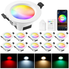 WLAN Bluetooth 9 W dimmable LED Recessed Spotlight, griestu gaisma, WiFi ar viedo paneli, Smart Bridge, saderīga ar Alexa, Google Assistant, RGBWC, komplekts no 10 gab.