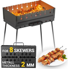 Medžio anglių kepsninė 8 iešmams - nešiojama kepsninė 41 x 30 x 59 cm, Kabob Camp Grills - sulankstoma metalinė kepsninė - šašlykų kepsninė BBQ EDC Picnic Outdoor Cooking Camping Hiking