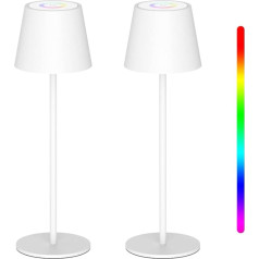 ANTELA Tischlampe Akku Kabellos Dimmbare LED Tischleuchte Aufladbar, RGB 3000K Warmweißes Licht, Metallmaterial für InnenAußen Restaurant/Schlafzimmer/Bar, IP44, Weiß, 2 Stück