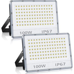 ANNIFUNLY LED prožektors 100 W, 2 gabali, 10000 LM LED prožektors āra apgaismojums, auksti balts, 7000 K LED lukturis 220 V, IP67 ūdensizturīgs LED prožektors, āra prožektors terasei, dārzam, garāžai, pagalmam