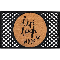 4 Kaķi un suņi: pārveidojams ieejas paklājs: Mājdzīvniekiem draudzīgs durvju paklājs ar apaļu serdi un maināmiem dizainparaugiem: Live, Laugh, Woof - 27 x 43,5 cm - kokosšķiedras šķiedra un rāmis