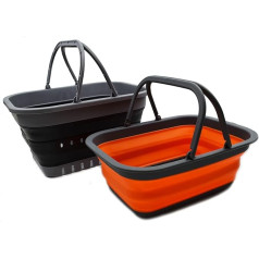 SAMMART 9.2 L & 19 L Foldable Tub with Handle - Portable Picnic Basket/Crater for Outdoor Use - Foldable Shopping Bag - Pack of 2 (Orange & Black)